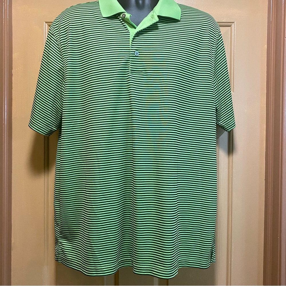 Mens Grandslam neon green and black striped polo shirt sz XL